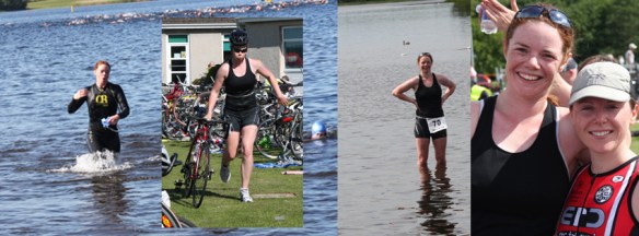 Compilation of pictures of girl competing in triathlon.
